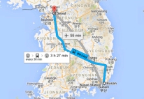Distance between Busan to Seoul is 326Km